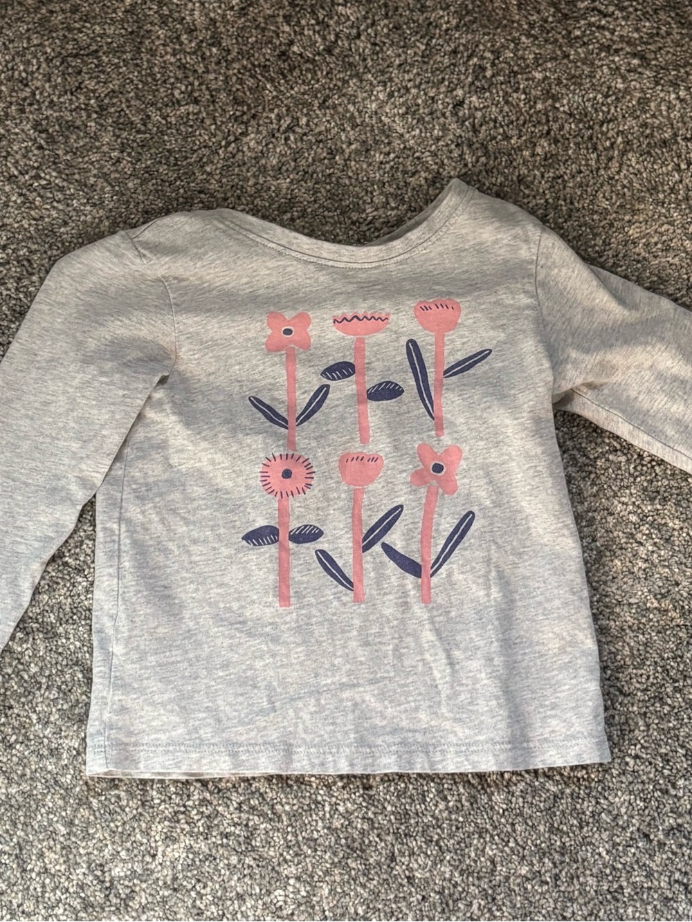 Girls' Grey Floral Graphic Long-Sleeve Top